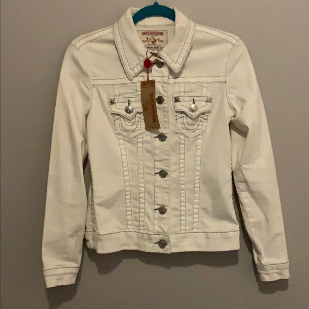 True Religion distressed denim trucker jacket